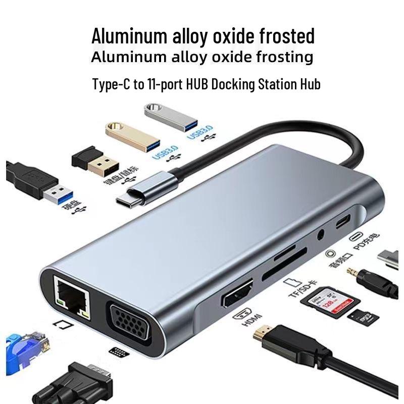 11-in-1 USB-C Docking Station: HDMI, Card Reader, VGA, Ethernet, Screen Mirroring for Laptops and Phones