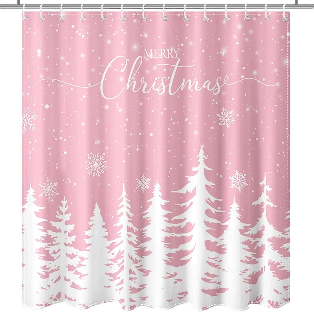 Christmas Shower Curtain Winter Red Snowflake Christmas Tree Shower Curtain For Christmas Bathroom Decor Waterproof Fabric Xmas