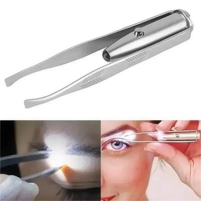 "LED Lighted Eyebrow Clip Stainless Steel Professional Beauty Tool for Eyebrow Trimming"