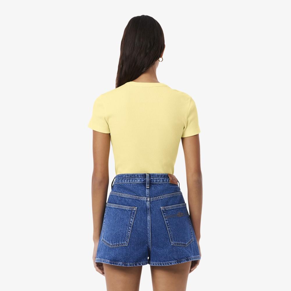 [Lacoste] Women's Slim Fit Ribbed Short-Sleeve T-shirt TF5538-56G107