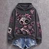 Women's Halloween Gothic Print Hooded Pullover Sweatshirt, Long Sleeve Casual Top