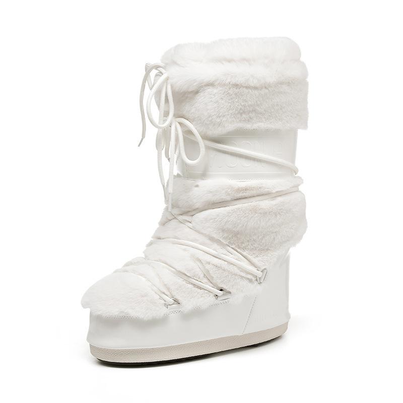 Botas de nieve para mujer 2025 invierno zapatos de algodón apilados engrosados térmicos manga botas de algodón impermeables y antideslizantes suela gruesa botas cortas de luna