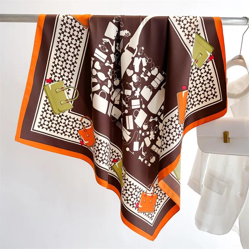 New 90*90cm Fashion Silk Scarf Scarftop Headwraps Women Vintage Four Seasons Hair Scarve Hijab Foulard Bandana Femme Headscarf