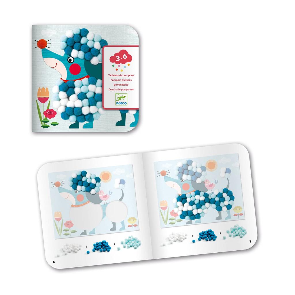 DJECO Pom Pom Puppy Making Cute Craft Drawing Educational Montessori Ages and Boys and Sports Long Autumn Nights Toy, Kit, & Toy, Style, 3, 4, 5,