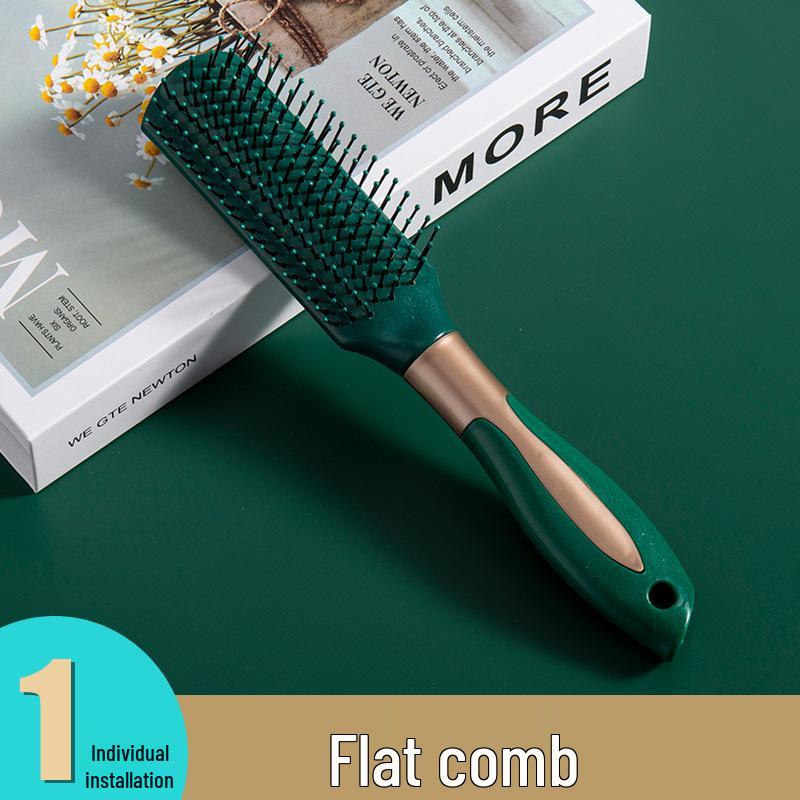 Dark Green Air Cushion Massage Comb for Straight & Curly Hair - Negative Ion Technology