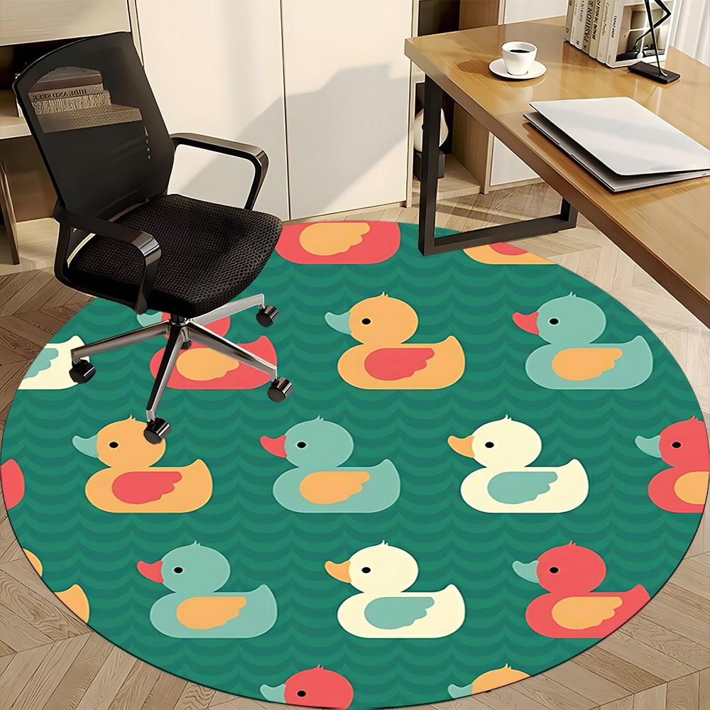 1pc Duck Pattern Office Round Rug, Carpet for Office, Gaming, Lightweight Round Floor Mat Yy260208061