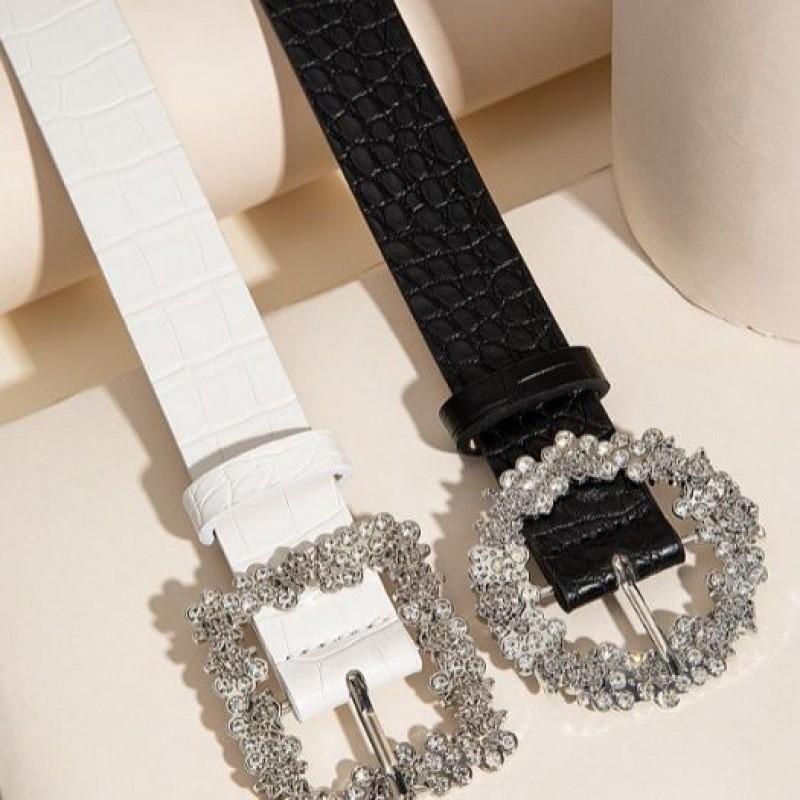 Elegant Women's White Gold Plated Rhinestone Buckle Fashion Dress Belt For Stylish Outfits
