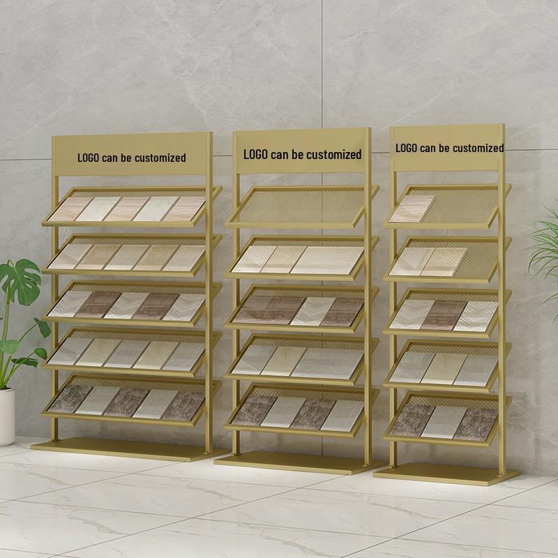 Vertical Quartz Tile & Stone Display Rack with Glass Cabinet