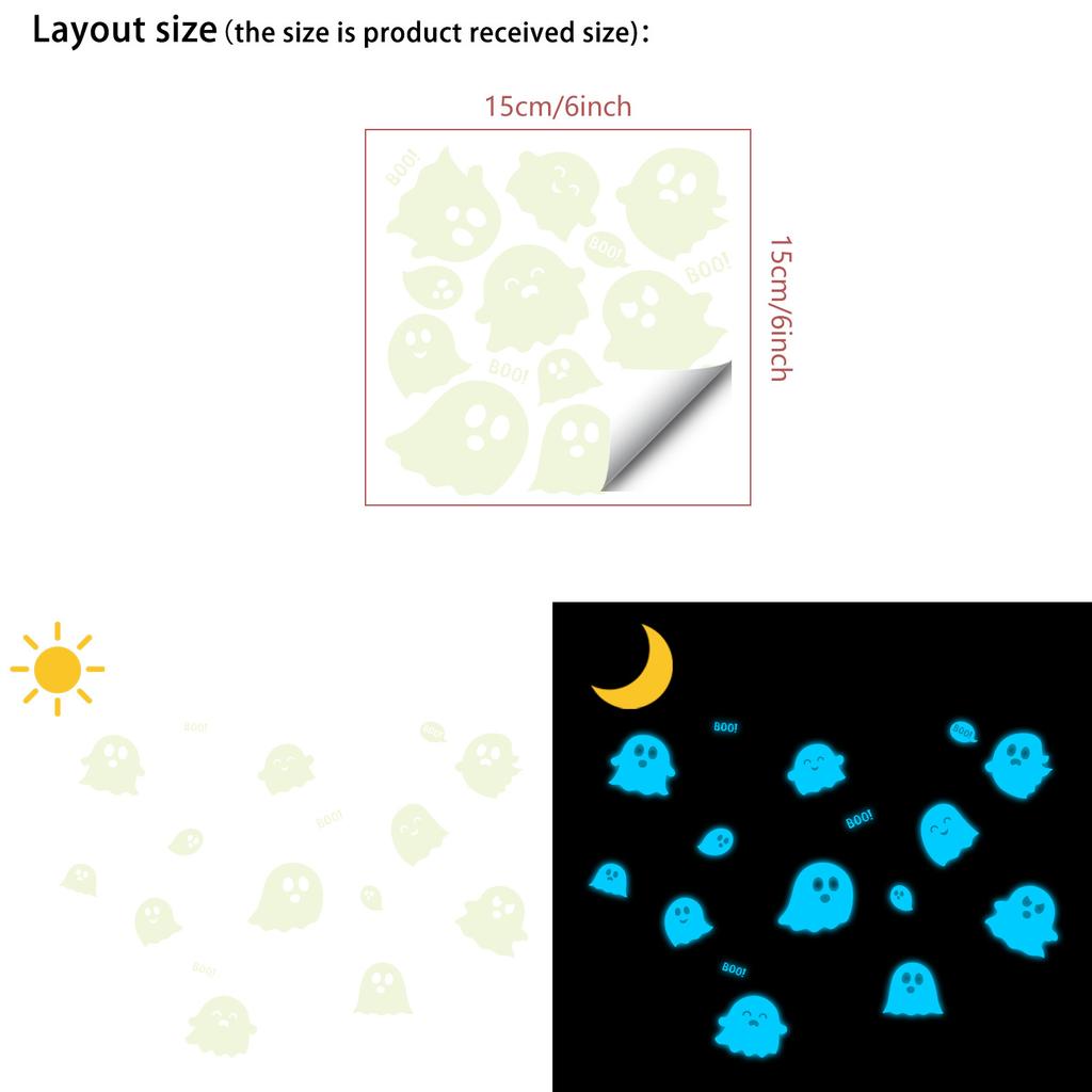 Sticker Halloween Cute Glow-In-The-Dark Ghost Wall Decal Pattern for Children's Room Wall Decor