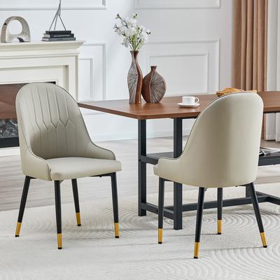 Set of 2 Warm Gray PU Chairs with Lightning Pattern Backrest, Thick Padding with High Elasticity, for Private Kitchens, Cafés or Commercial Use.