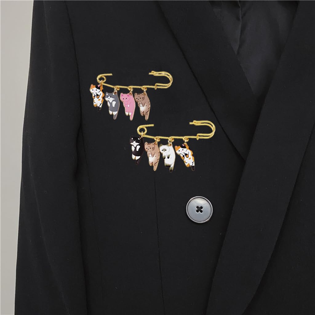 Set of 4 Brooches and BetterJonny Cat Safety Waist Buckle Jacket Stylish Brooch Shawl Cat Safety Cartoon Cat Shaped Stole Suit Corsages, Pins, Pins,