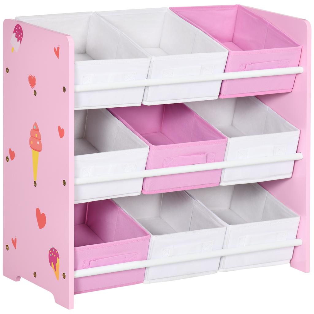 Kids Storage Rack, with Nine Removable Baskets, for Nursery, Bedroom, Playroom - Pink