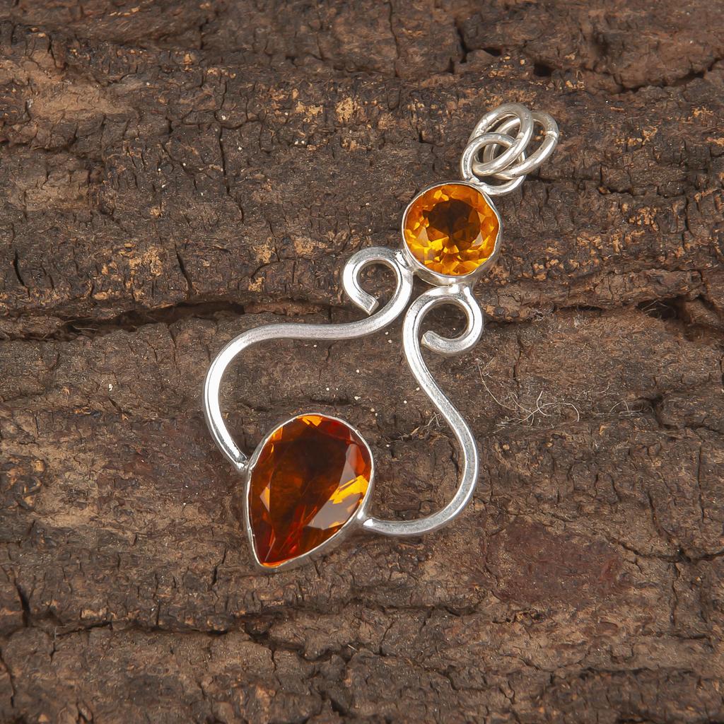 Citrin Anhänger, 925 Sterling Silber Edelstein Schmuck, handgefertigter Anhänger, für Thanksgiving