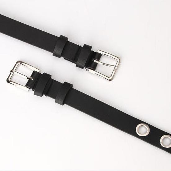 Women Thin Pants Belt Metal Buckle Faux Leather Waistband Adjustable Length Multi Holes Design Jeans Belt