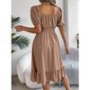 GMXIA Spring and Summer Casual Square-neck Short-sleeved, Waist-cinched, Ruffled A-line Skirt Women's Clothing