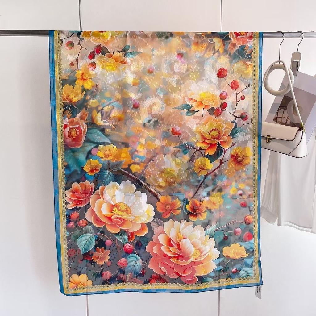 New Style  Thin Chinese Style Jacquard High-end  Versatile Double-sided High-end Silk Scarf