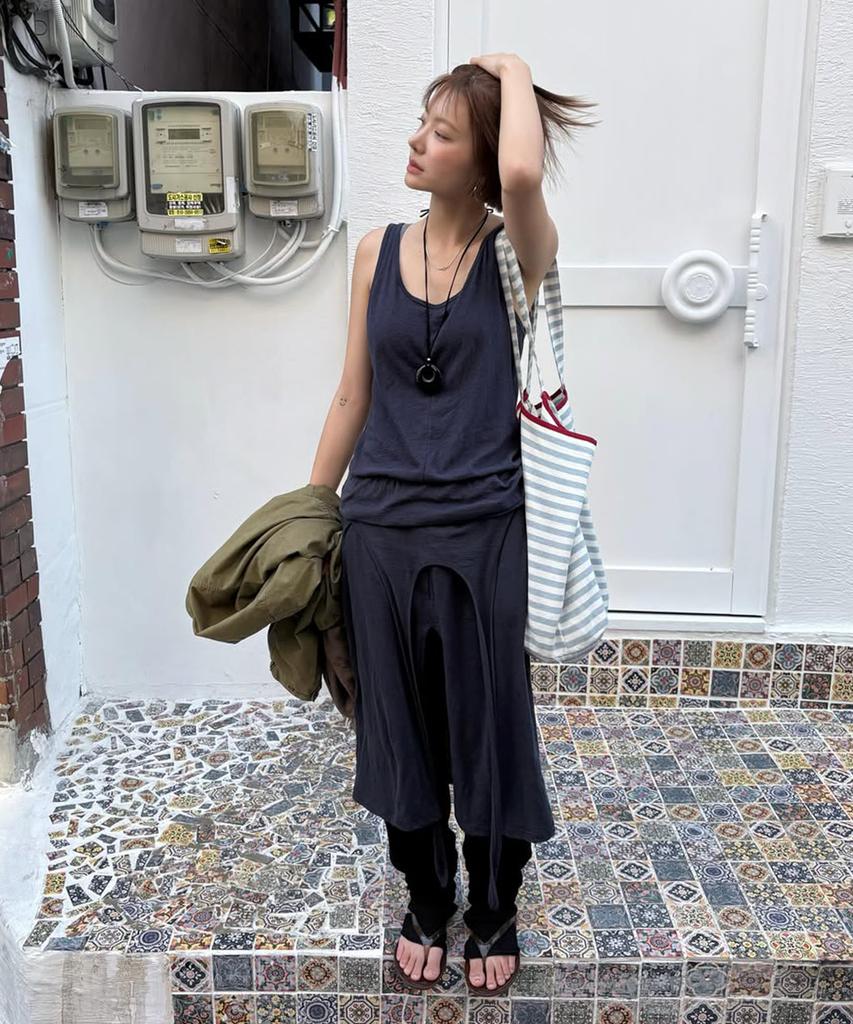 Insilence Woman Knit-Like Layered Dress Dark Blue