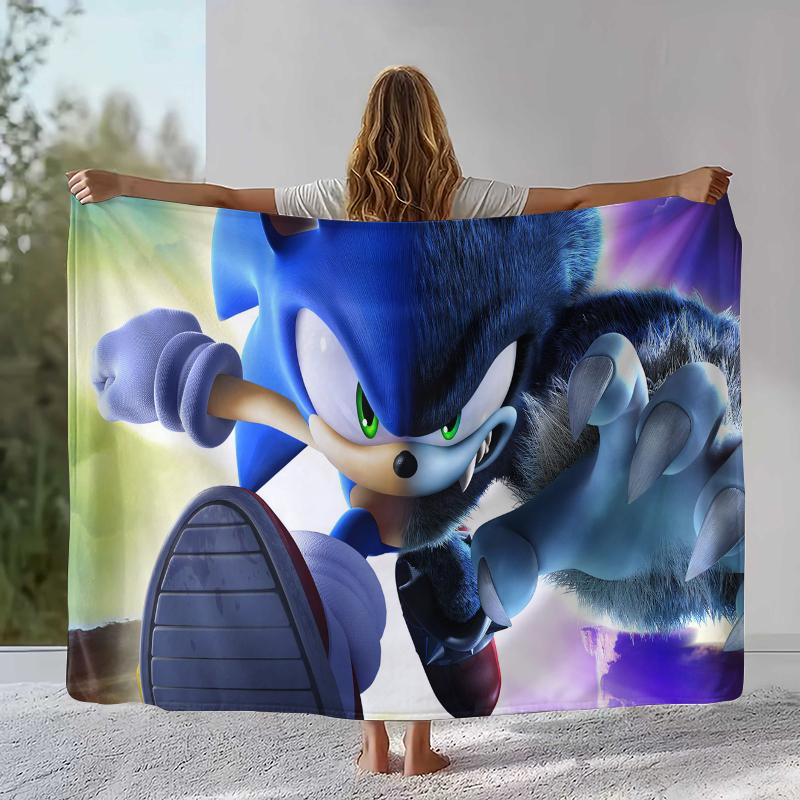 Retro S-Sonic Cartoon Game Flannel Blanket,Ultra Soft Warm Plush Throw for Home Bedroom Bed Sofa Cover Camping Picnic gift