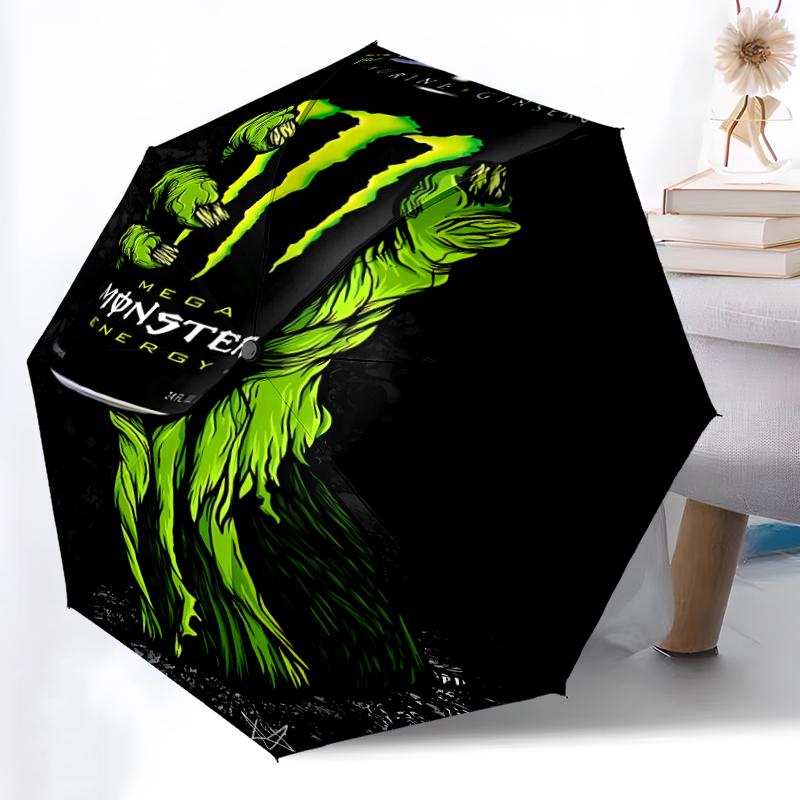Printed Monster Energy LOGO Printed Folding Umbrella,Outdoor,Leisure,And Travel Umbrella,Durable Umbrella Fabric,Birthday And Holiday Gift