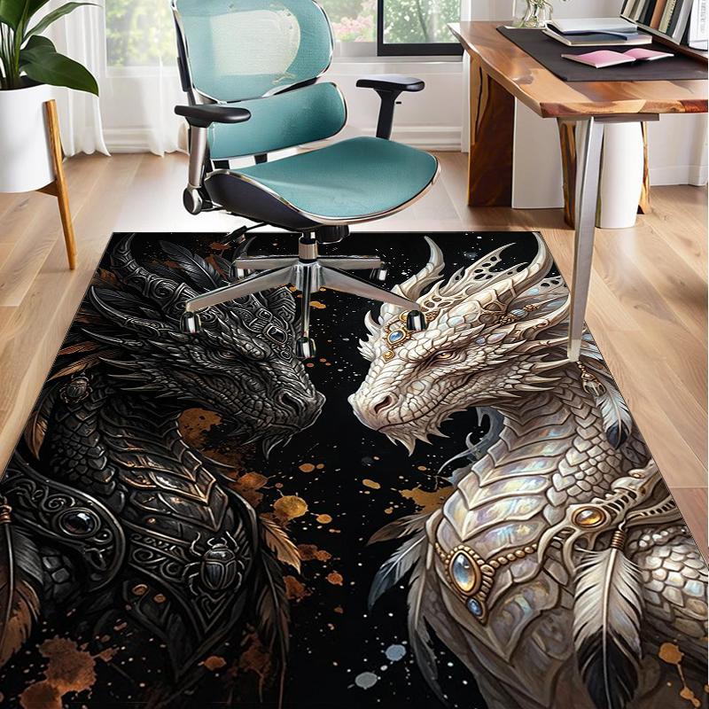 Yin Yang Dragons Office Rug Chair Mat, Game Carpet, Suitable for Front Door, Bedroom, Living Room, Desk, Holiday Gift