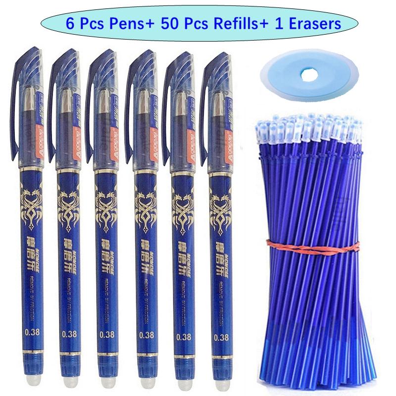 57 bucăți/set pixuri cu gel ștergebile, negru, albastru, tijă de reumplere, pix cu bilă de 0,5 mm, mâner lavabil, rechizite de scris pentru școală, papetărie