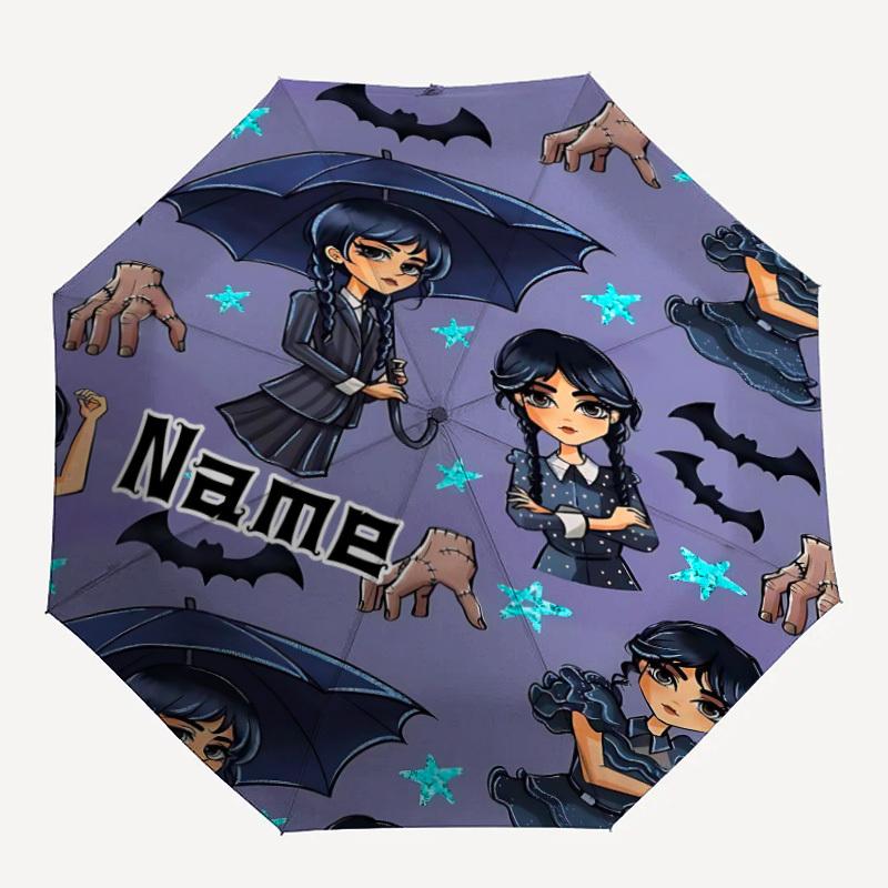 

1pc Wednesday Addams Custom Name Automatic Folding Umbrella, Durable Plastic & Iron, Lightweight for Outdoor Daily Use S1230019