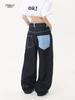 Jeans Rectos con Puño de Patchwork Cuadros Americanos - Pantalones Casuales Retro de Verano para Mujer