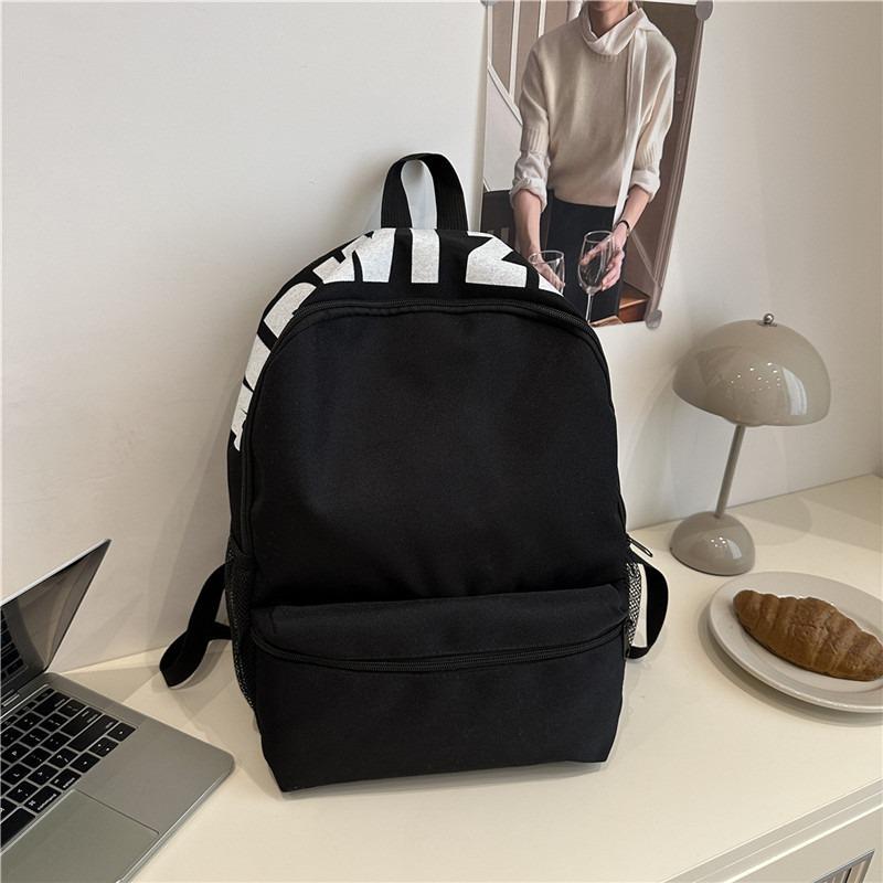 Nylon solid color alphabet schoolbag, simple, lightweight, waterproof and wear-resistant backpack, class commuting large-capacity backpack
