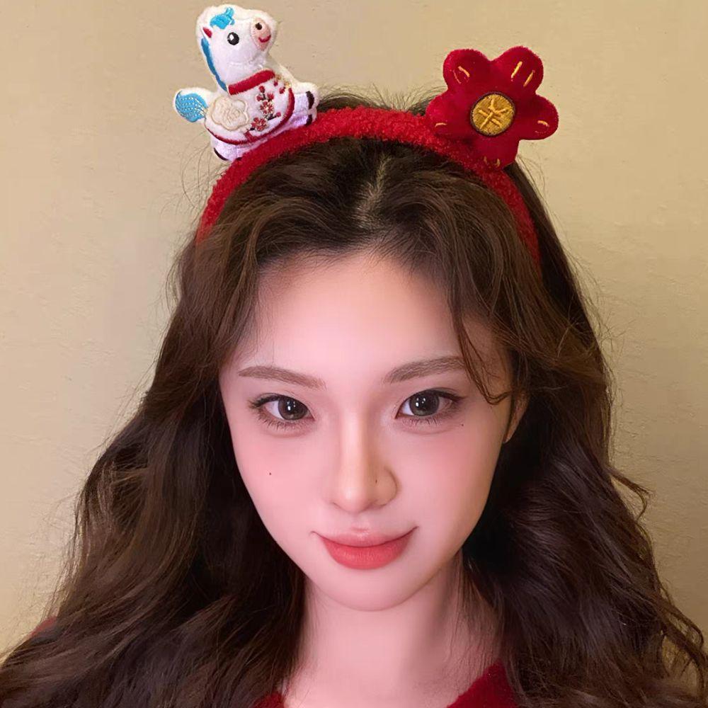 Mascot 2026 New Year Headband Pony Plush Horse Doll Headband Cute New Year Headpiece  Women