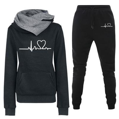 Neues Freizeit-Sportbekleidungsset für Frühling, Herbst und Winter mit bedrucktem Damen-Hoodie-Pullover-Set mit Herzschlagfrequenz