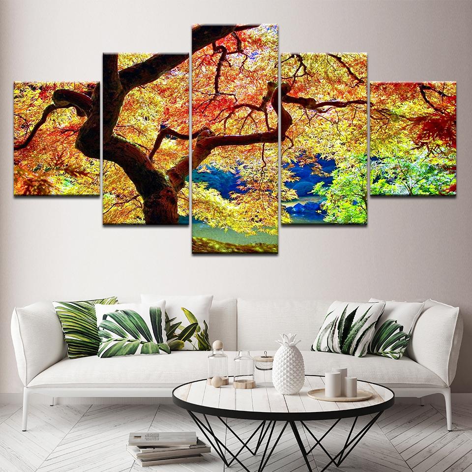 Japanese Maple 5 Piece Wall Art Canvas Print modern Poster Modular art painting for Living Room Home Decor