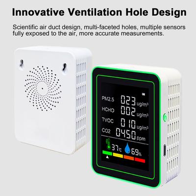 Monitor della qualità dell'aria 6 in 1, temperatura, umidità, PM2.5, HCHO, TVOC, CO2, rilevatore portatile, preciso