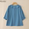 ZANZEA Women Ruffles Round Neck Casual 3/4 Sleeve Loose Blouse