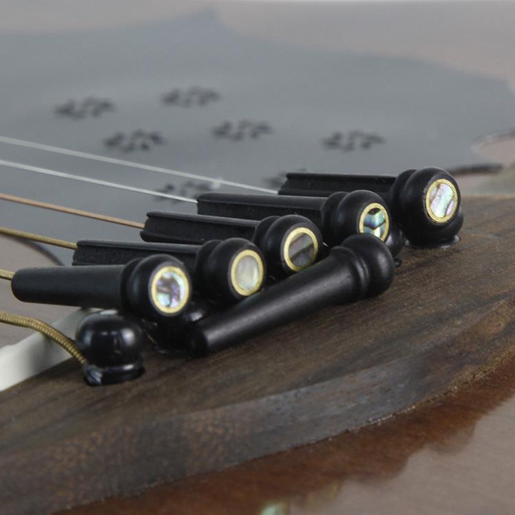 Ebony Acoustic Guitar Bridge Pins, Set of 6, Inlaid with 6.0mm Mother-of-Pearl