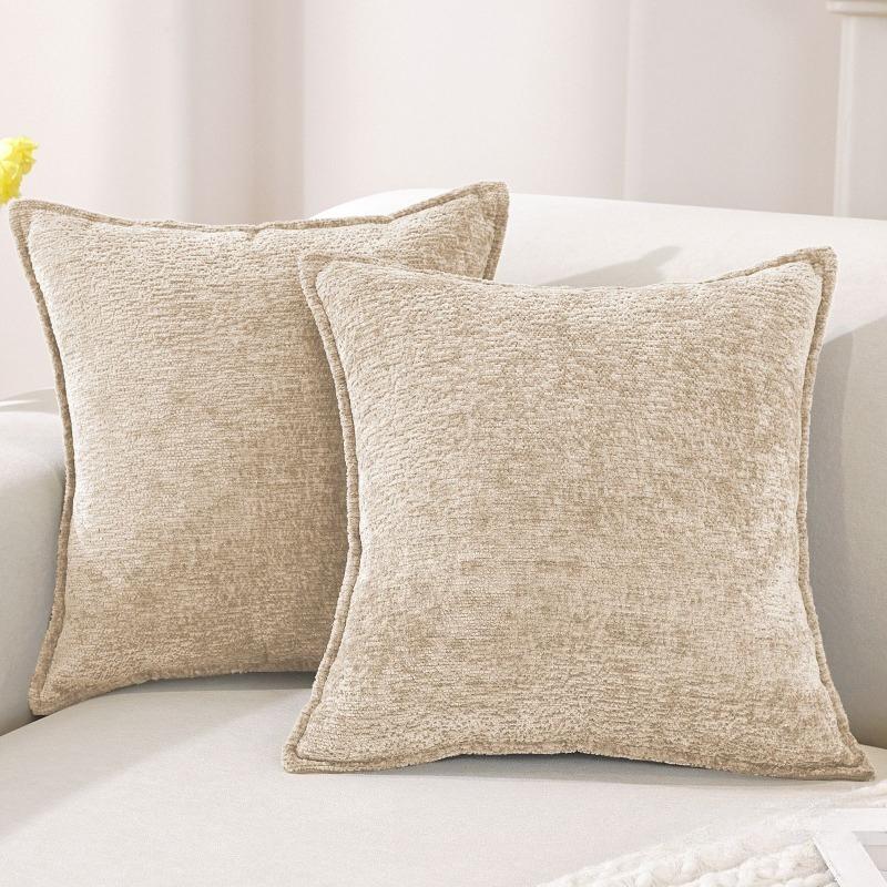 Large Size Thickened Chenille Throw Pillow Cover Removable Washable Solid Color Sofa Square Waist Cushion Case Home Decoration