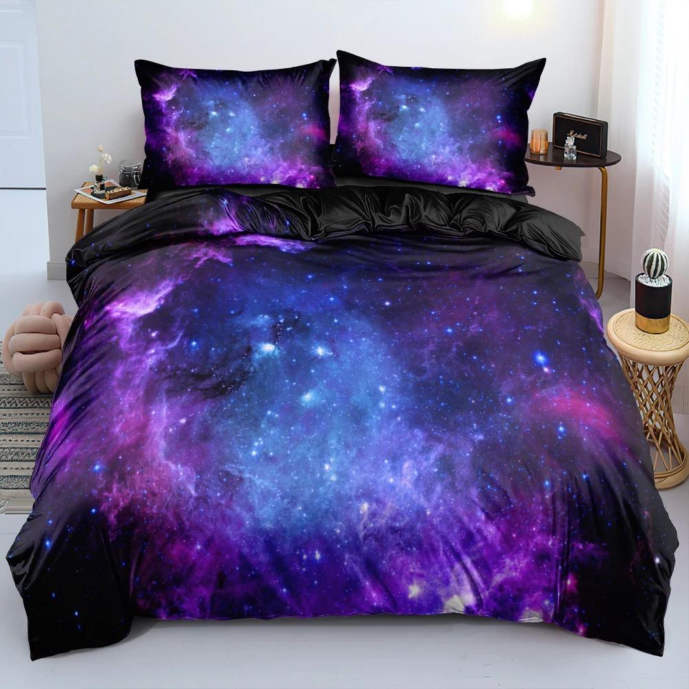 Luxo galáxia azul escuro conjunto de cama gêmeo completa rainha rei tamanho edredão/colcha conjunto estrelas brilhantes céu estrelado consolador capa