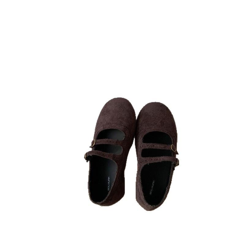 Premium retro double-breasted woolen Mary Jane shoes women's 2025 autumn and winter new versatile flat single shoes grandma shoes