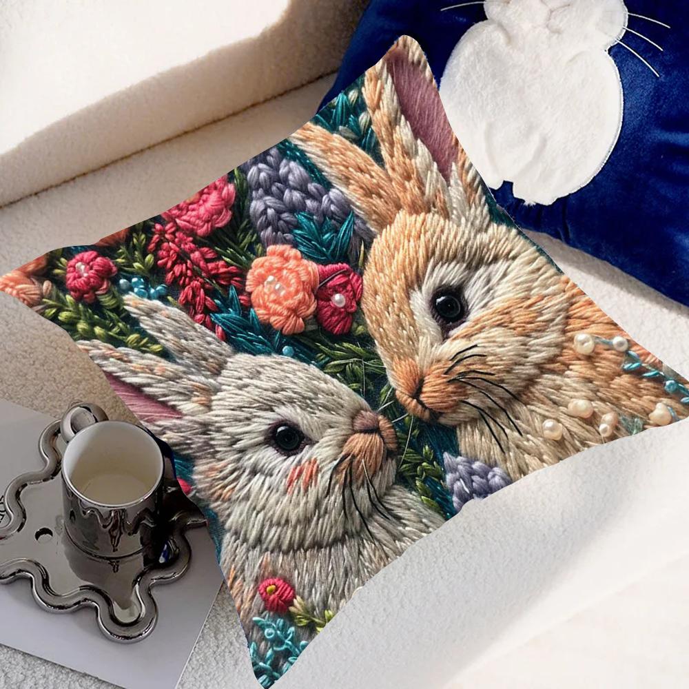 Easter Cartoon Printed Bunny Egg Pillow Case Pillow Cover Case Square Pillow Casesofa With For Home Use Plush Cute Cushion Cover