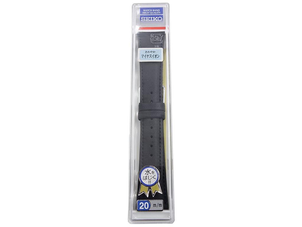 Seiko Watch Band 20mm Smooth Cowhide Black DX61A, Leather,