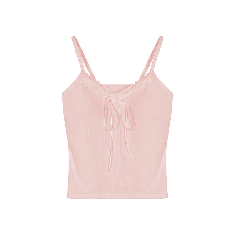 Spicy Girl Lace-Trim Camisole with Bowknot and Chest Pads