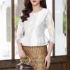 ZANZEA Women Casual Lace Splice 3/4 Sleeve Elegant Slim Blouse
