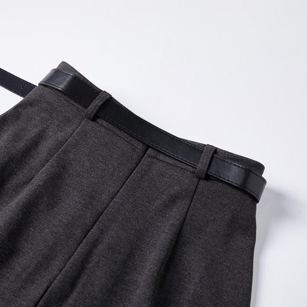 Lizhiqi Women's Woolen A-Line Pleated Midi Skirt - 2024 Winter Collection, High Waist, Slimming Fit
