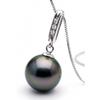 Collier - Pearls &amp; Colors - Perle de Culture de Tahiti A+ - Diamant 0,030 Cts - Or Blanc 375/1000 - 42 cm