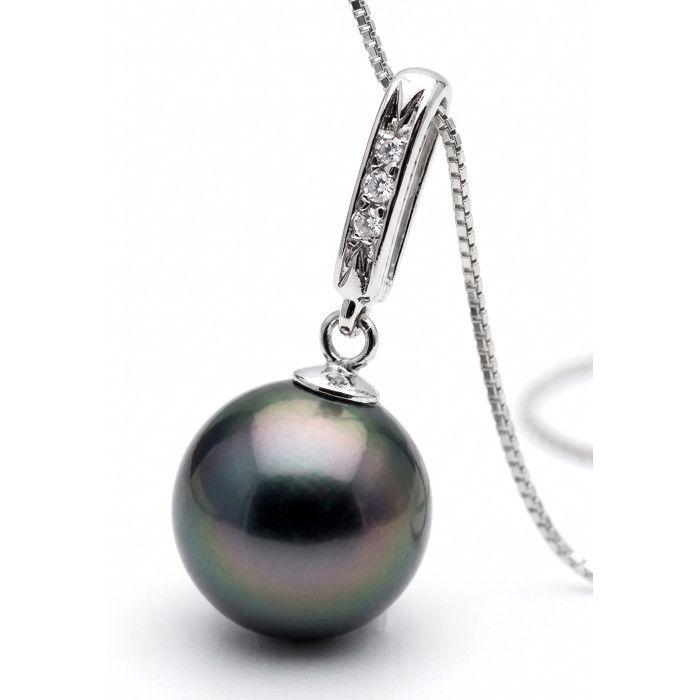 Collier - Pearls & Colors - Perle de Culture de Tahiti A+ - Diamant 0,030 Cts - Or Blanc 375/1000 - 42 cm