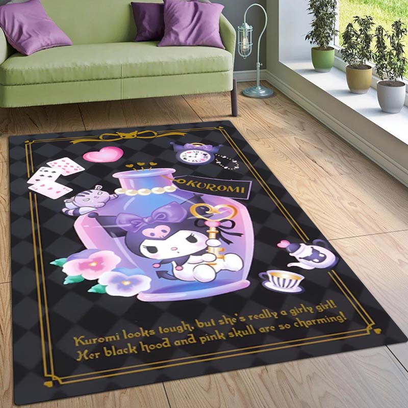 Stylish Kuromi Cartoon Rug, Suitable for Bedrooms, Living Rooms, Sofas, Doormats, and Large-sized Non-slip W-shaped Rugs.