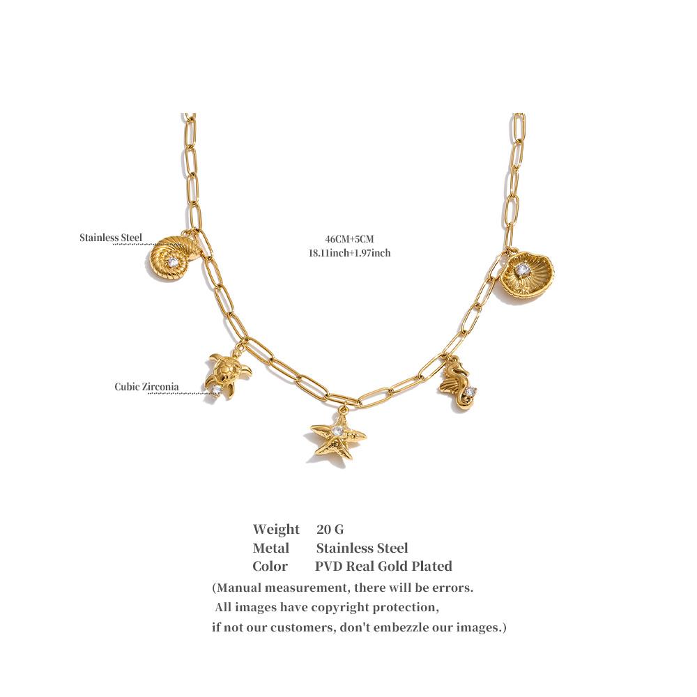Eetit Ocean Series Stainless Steel Zirconia Conch Shell Starfish Drop Charm Necklace 16K Gold Platinum PVD Plated Summer Jewelry