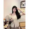 Women's Off Shoulder Short Sleeve Slim Fit Ruffle Blouse Sweet Cropped Shirt Top