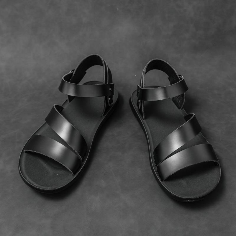 Herren Römersandalen Schwarz Weiß Leder Gladiator Sandalen Outdoor Sommer Offene Zehen Strandschuhe