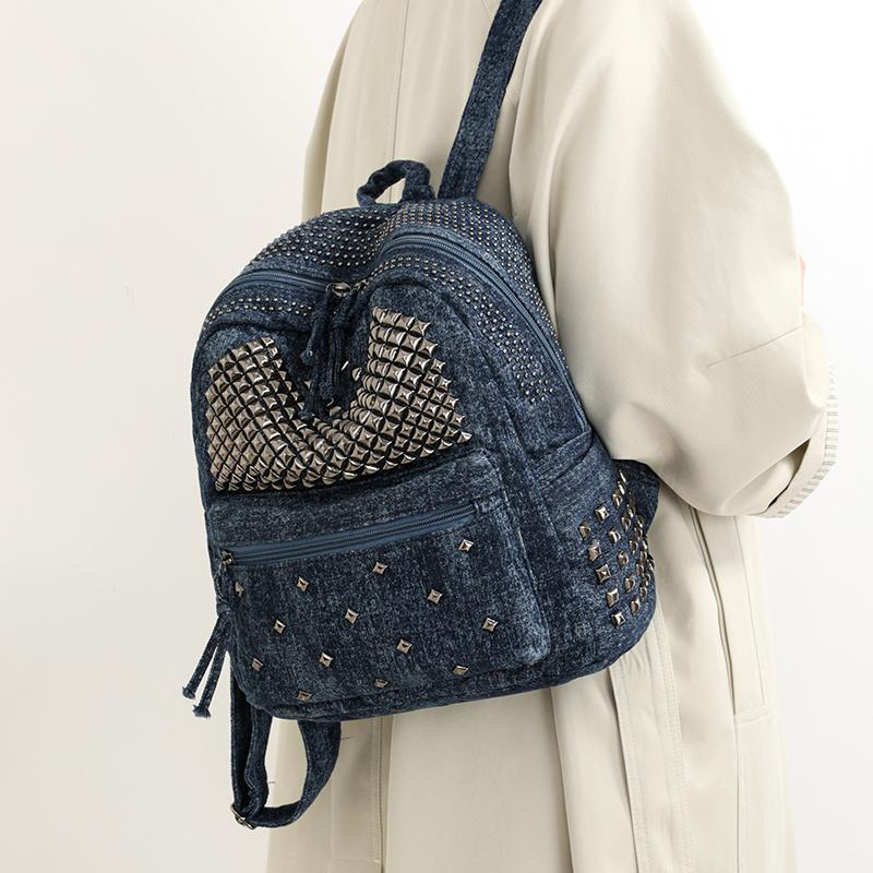 Denim Backpack Punk Rivet Backpack
