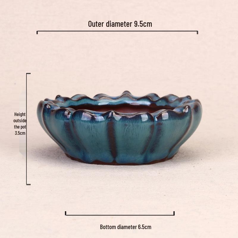 Ceramic Miniature Hand-Shaped Purple Clay Succulent Pot with Blue Glaze - Small Flower Pot for Balcony Seedlings